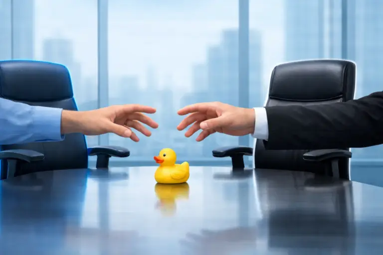 Deux chaises vides face à face dans une salle de réunion, illustrant le non-rachat de Notion par Anthropic